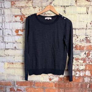 LOFT Navy and Gray Striped Knit Top